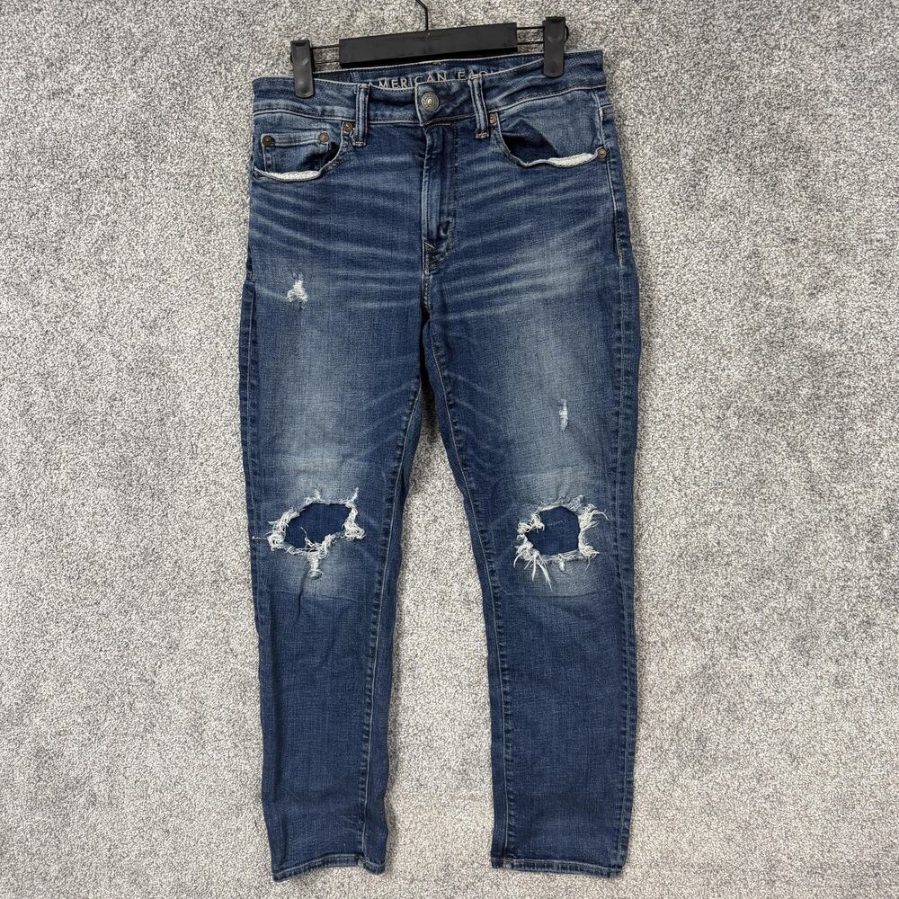 American Eagle Outfitters Jeans Mens 29x28 Blue Airflex Skinny‎ Distressed Denim